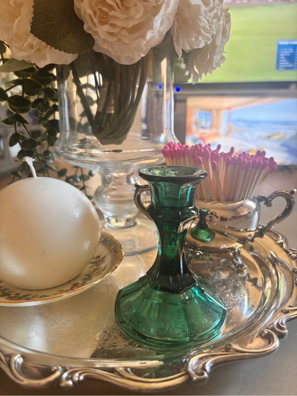 Libbey Emerald Green Glass Candlestick Holder